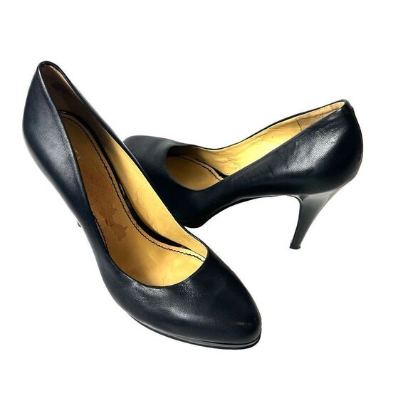 Nine West Women Sz 9M Classic Black Leather Pump Stiletto Heels Platform Slip On - Picture 1 of 11